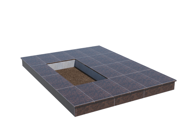 Площадки на могилу в Иваново | Площадка с вертикальной (15 см) облицовкой Дымовским гранитом (под цветник)