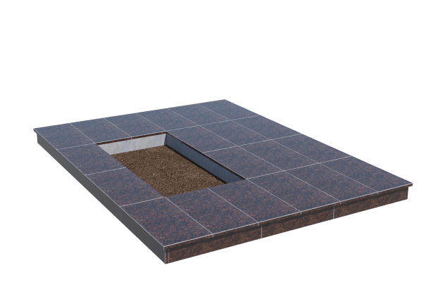 Площадки на могилу в Иваново | Площадка с вертикальной (10 см) облицовкой Дымовским гранитом (под цветник)