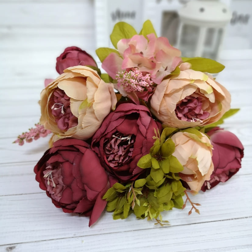 Искусственные цветы в Иваново | Цветы искусственные «Пионы», персиково-малиновые, букет