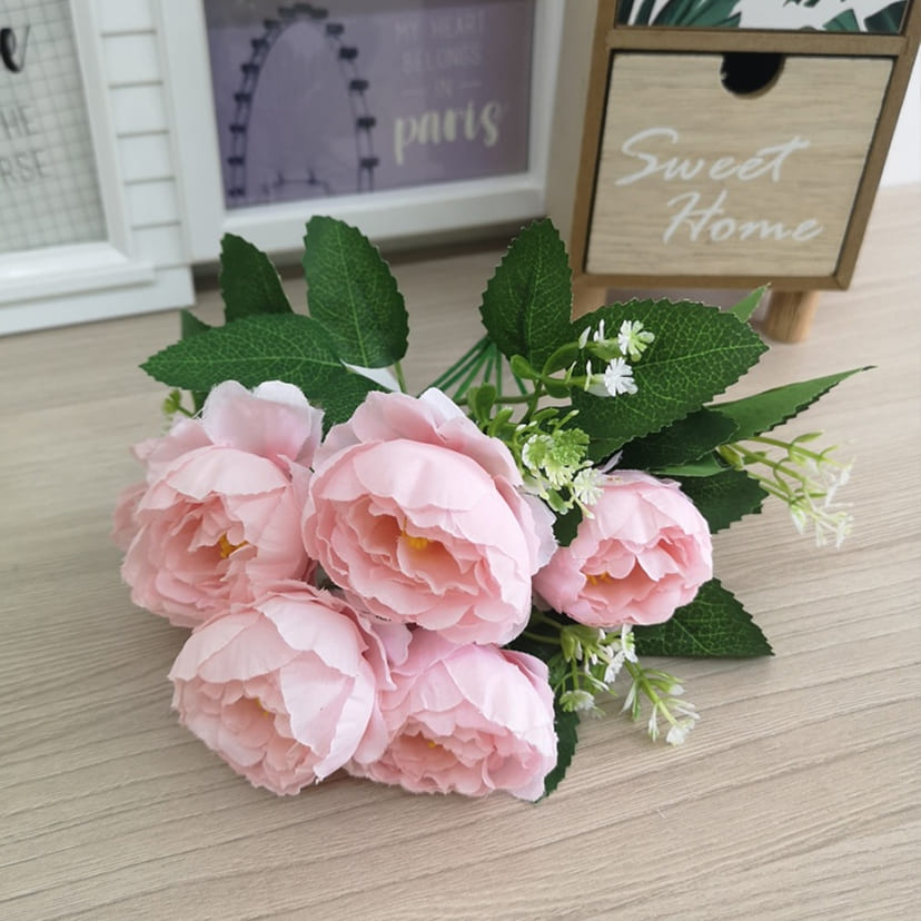 Искусственные цветы в Иваново | Цветы искусственные «Минипиончики с гипсофилой», нежно-розовые, букет