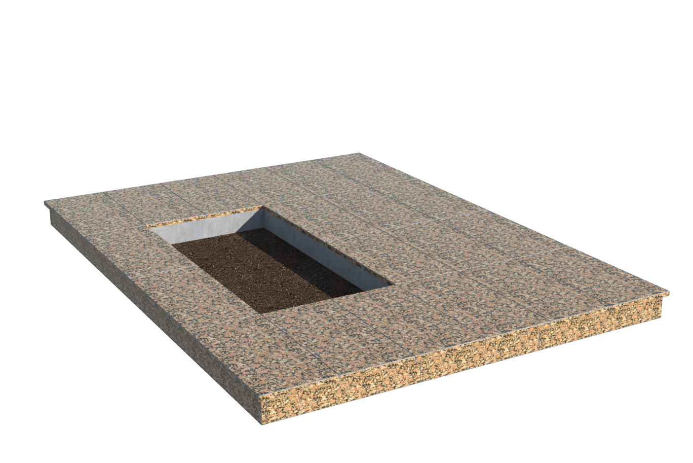 Площадки на могилу в Иваново | Площадка с вертикальной (10 см) облицовкой Южно-Султаевским гранитом (под цветник)