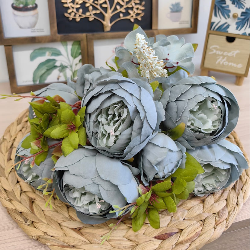 Искусственные цветы в Иваново | Цветы искусственные «Пионы», серо-голубые, букет